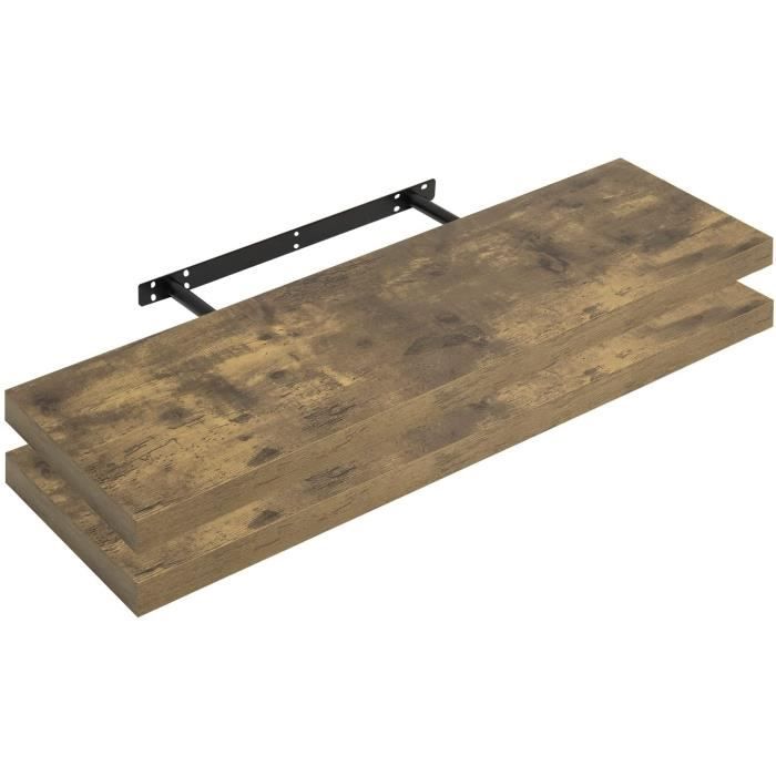 WOLTU Étagère Murale Lot de 2 Étagère Suspendue Étagère Flottante de CD DVD 100x23x3.8cm Marron Rustique RG9317hov-2