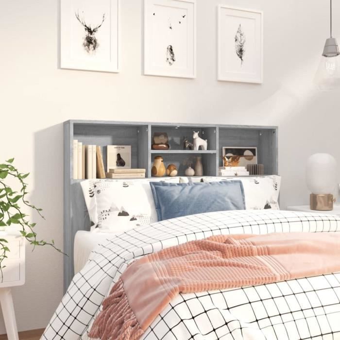 Tête De Lit Avec Rangement Chêne Sonoma 160x104.5 Cm | Bibliothèque Intégrée | Style Contemporain