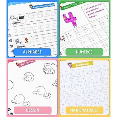 Cahiers D'Écriture Magique Halibel - 4 Cahiers Réutilisables Avec Stylos Effaçables Pour Apprentissage