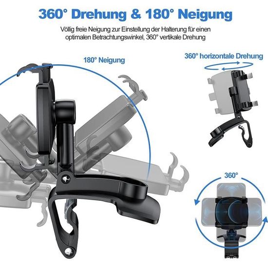 Support Téléphone Voiture Pour Tableau De Bord - Rotation 360° - Fixation Par Clip - Noir ABS - Neuf