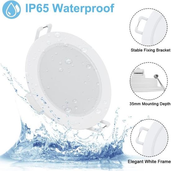Spots LED Encastrables Dimmables 6W - IP65 Pour Salle De Bain, 3 Températures De Couleur (2700K/4000K/6000K), Lot De 10