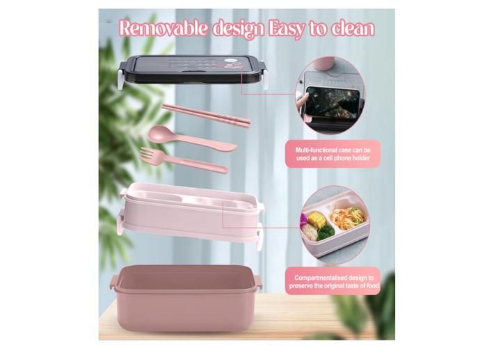 Porte-Déjeuner 2 Compartiments 1100 Ml Avec Couverts - Bento Box Hermétique Micro-ondes