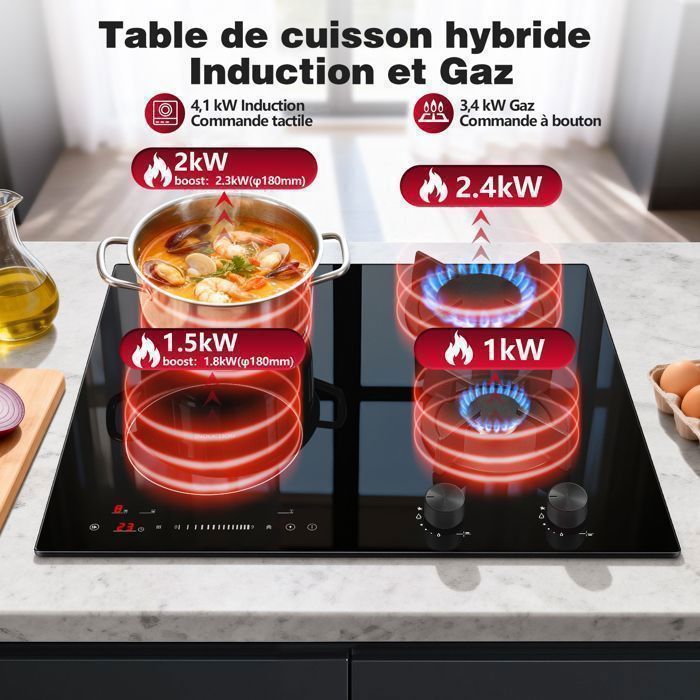 Plaque Mixte Gaz Et Induction L59 Cm Gaz 3400 W Avec Br leur Wok plaque-mixte-gaz-et-induction-l59-cm-gaz-3400-w-avec-br-leur-wok