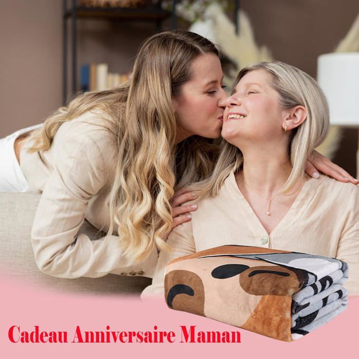 Original Cadeau Maman Plaid Couverture Polaire Idee Cadeau Anniversaire Maman Mère Noel Fete des Meres Couverture Décoratif Châle (Maman-b