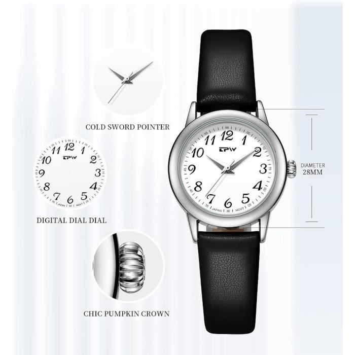 ALCENTIS Montre Femme Analogique Bracelet Cuir - Mouvement Quartz Japonais Classique Business