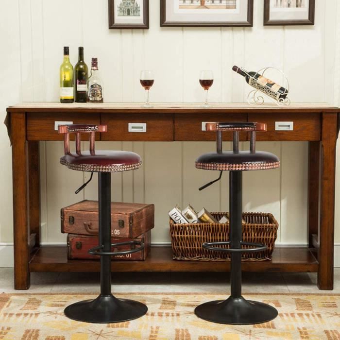 Tabouret de bar vintage en similicuir réglable et pivotant