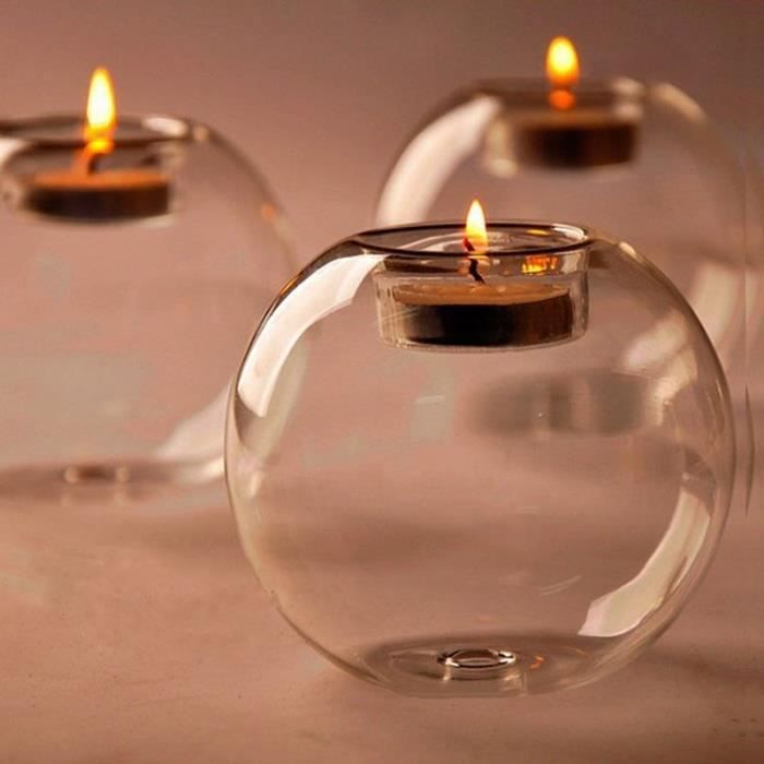 Lot De 24 Bougeoirs Ronds En Verre Transparent Diam. 10 Cm - Supports Bougies Piliers, Mariage, Spa, Déco Table