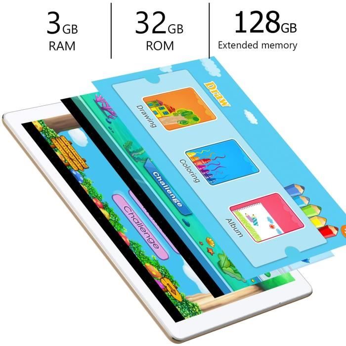 Tablette 10 pouces HD, 4G/WIFI, 3Go+32Go ROM/128Go,8500mAh,Android1