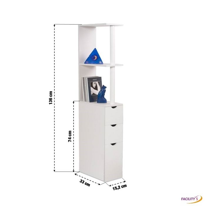 Armoire de Salle de Bain Étroite en Bois avec 2 Tiroirs et 3 Étagères