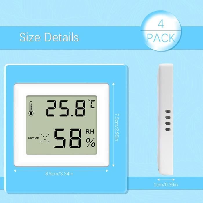 4 Pièces Thermometre Hygromètre Intérieur, Mini Thermomètre