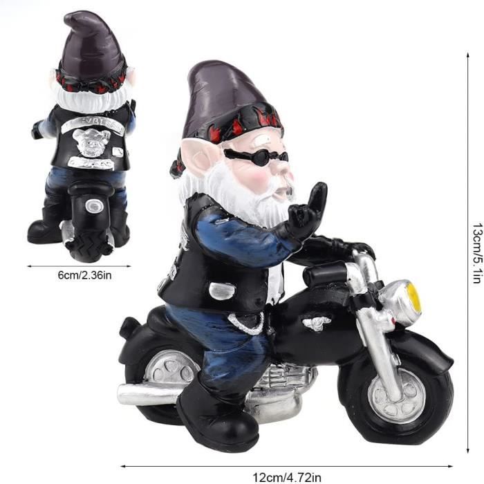 UBERMing Nain de Jardin en Moto 12 cm x 13 cm Statuette Nain de Jardin