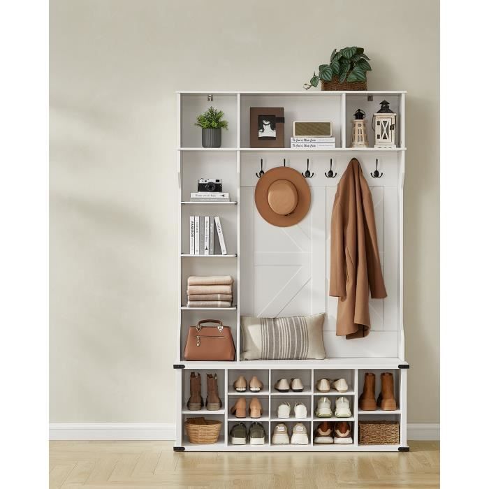 Porte-manteau 100x35x180cm - Armoire avec banc de rangement et étagère