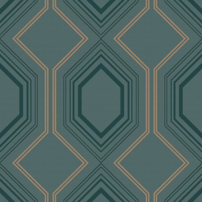 Papier peint intissé Art Deco 3D 1005 x 52cm Vert bleuté, doré ...