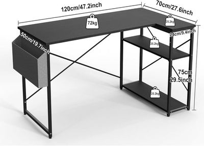 Bureau D'Angle BEXEVUE 140x70cm Avec Multiprise USB-C - Bureau Informatique Réversible Avec Étagères, Noir