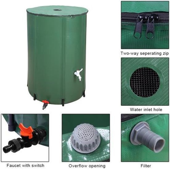 Récupérateur Eau Pluie Pliable 380 Litres | Avec 2 Robinets, Filtre, Tuyau | Réservoir Portable Pour Jardin
