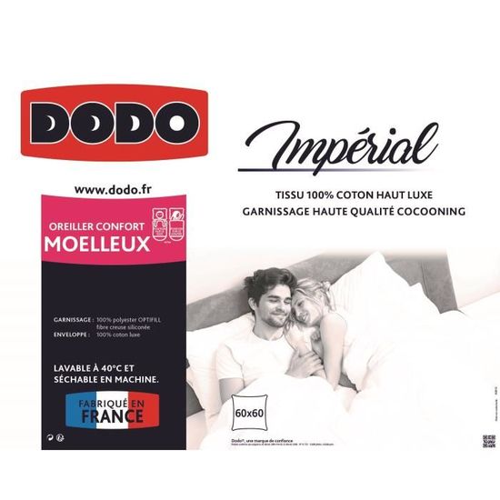 Oreiller Médium En Duvet D’oie 90% – Confort Douillet Et Soutien équilibré – Fabriqué En France – Enveloppe Coton Percale