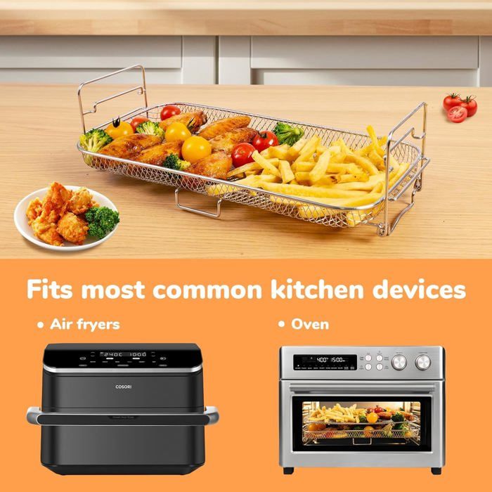 Grilles De Cuisson Pour Air Fryer - 3 Pièces 19x13x4.5 Cm En Inox 304, Avec 4 Rehausseurs Et Clip Anti-brûlure