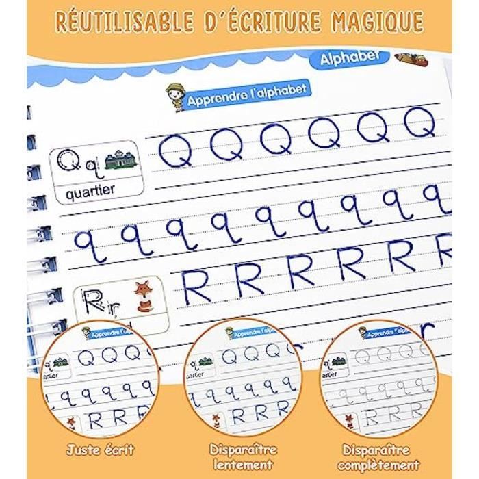 Cahier D'écriture Magique Réutilisable - 4 Livrets + Stylo Effaçable - Apprentissage écriture Enfant