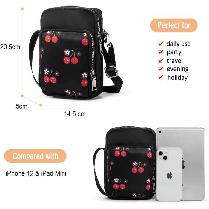 KEWUF - Lot De 2 Pochettes Bandoulière Pour Téléphone - Sac Portable Réglable Femme Noir Et Blanc 12,5x19 Cm - Idéal Shopping, Rendez-vous, Balade
