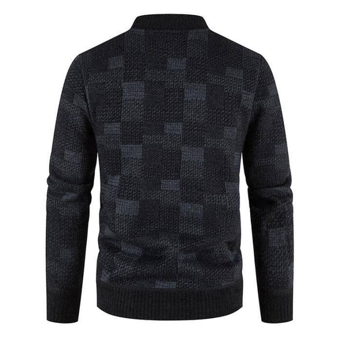 Cardigan Homme Zippé En Maille - Doublure Polaire Chaud - Col Droit - 50% Acrylique, 50% Polyester - Automne/Hiver - 6