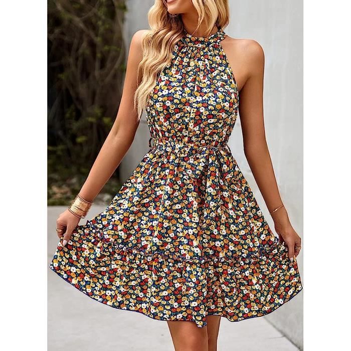 Robe Monteau Taille Basse Géométrique & Florale - Taille 14 - Bleu Orange - Occasion TB