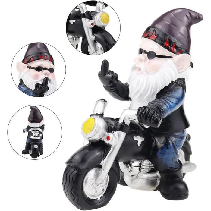 UBERMing Nain de Jardin en Moto 12 cm x 13 cm Statuette Nain de Jardin