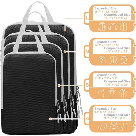4 Sacs De Compression Voyage - Pour Gagner De La Place En Valise - Organisation Facile