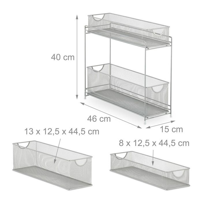Relaxdays Organiseur pour Placard de Cuisine, corbeilles coulissantes, 2 tiroirs, métal, HxLxP: 40x15x46 cm, Noir Relaxdays Organiseur pour Placard de Cuisine, corbeilles coulissantes, 2 tiroirs, métal, HxLxP: 40x15x46 cm, Noir