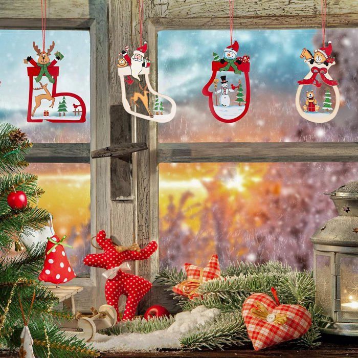 Décoration Noël En Acrylique Forme Tasse Et Maison - Ornement 2D 8x8 Cm Pour Sapin, Intérieur Et Extérieur - Brillant Et Festif - 10