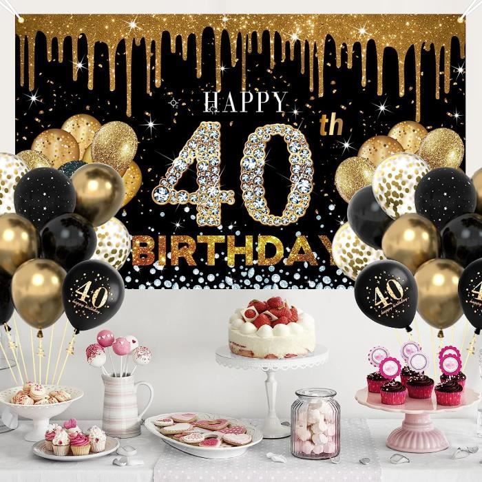 40 decoration anniversaire homme, 40 ans ballon noir métal or argenté  bannière joyeux anniversaire, 40 ballon anniversaire, 4[568] - Cdiscount  Maison