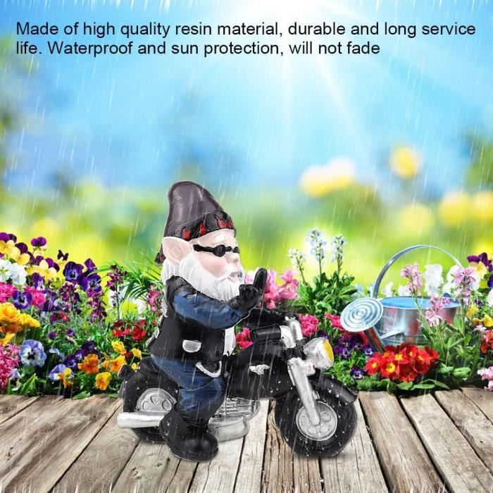 UBERMing Nain de Jardin en Moto 12 cm x 13 cm Statuette Nain de Jardin