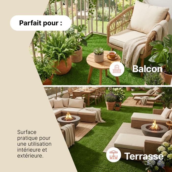 Gazon artificiel de 46 x 77cm avec drainage, tapis de gazon synthétique réaliste de pour intérieur et extérieur, jardin, balcon, terrasse, tapis de gazon synthétique pour chiens