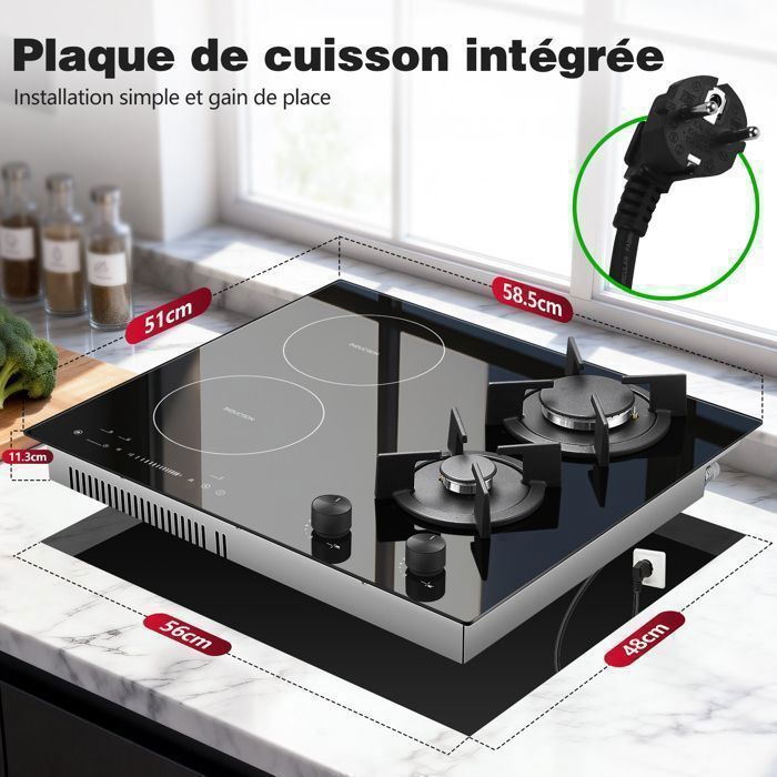 Plaque Mixte Gaz Et Induction L59 Cm Gaz 3400 W Avec Br leur Wok plaque-mixte-gaz-et-induction-l59-cm-gaz-3400-w-avec-br-leur-wok