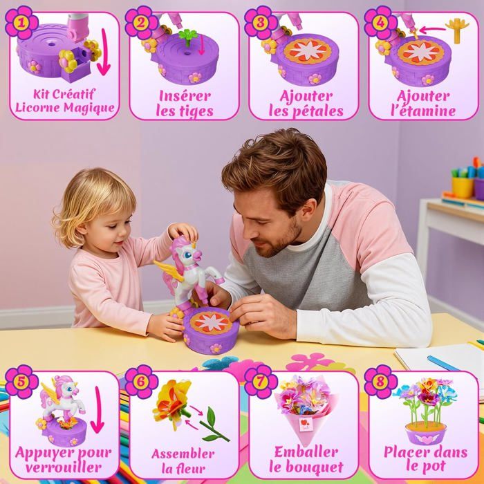 Sumsoltic Activite Manuelle Fille, Bricolage Enfant Incluent Création Bouquet de Fleurs avec Machine à Fleurs Loisir Creatif Enfant Jouet Fille 4 5 6 7 8 9 10 Ans