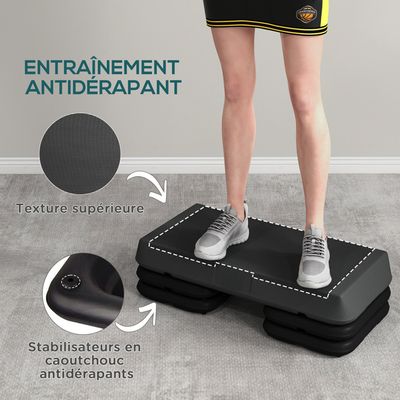 Stepper Fitness SPORTNOW Regolabile - 3 Altezze (10.5/15.5/20.5 Cm), Antiscivolo, Portata 250 Kg, Grigio - Foto 2