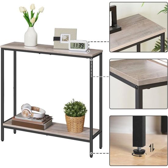 Console Fine 140 Cm HOOBRO Avec Multiprise - Table D'entrée, Bout De Canapé | Style Industriel Marron/noir - 6