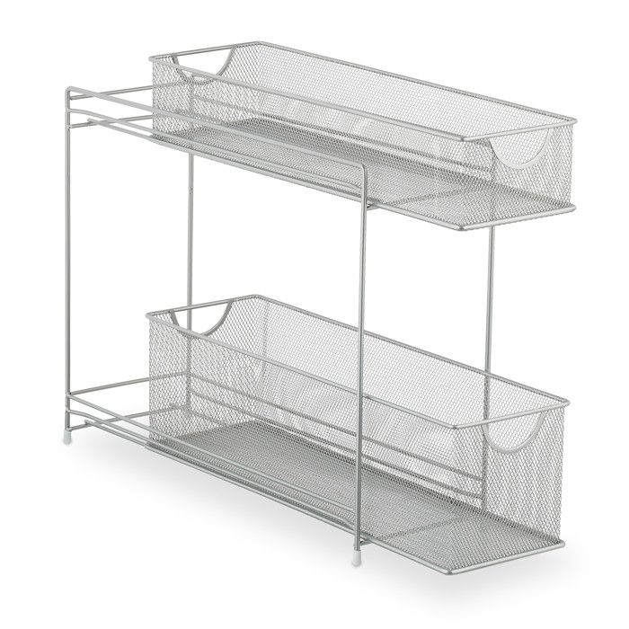 Relaxdays Organiseur pour placard de cuisine, corbeilles coulissantes, 2 tiroirs, métal, HxLxP: 40x15x46 cm, argenté - Maison Relaxdays Organiseur pour placard de cuisine, corbeilles coulissantes, 2 tiroirs, métal, HxLxP: 40x15x46 cm, argenté - Maison