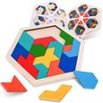 puzzle en bois pour enfants - forme hexagonale motif tetris bloc tangram logic iq jeu stem montessori casse-tête jouet cadeau pour-0