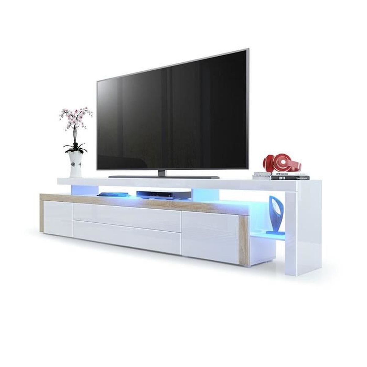 E Com Meuble Tv Flottant Meuble Tv Rocco 160 Cm Corps Blanc Finition Haute Brillance Meubles Tv