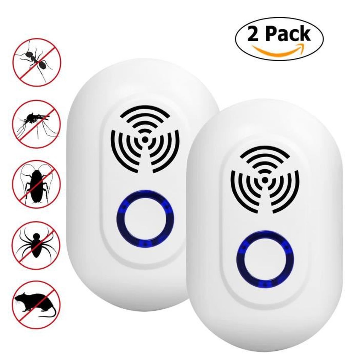 2 pcs Répulsif Ultrason, Anti Moustiques, Mouche, Fourmi, Cafard