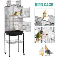 Yaheetech Grande Volière pour Oiseaux Cage à Roulettes Canaries Perroquet Perruches Canaris avec 4 mangeoires, 3 perchoirs, 150,5cm