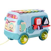 Jouet Musical Bébé Bus, Cadeau éducatifs Interactifs pour Petite Enfance, Jouets d'activité Bébé Rampant avec Cube ,(Bleu)