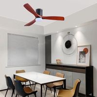 ELIFUZHG - Ventilateur de plafond en bois massif à lumière variable tricolore - Multi-fonctions - Noir + Noyer rouge