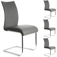 Chaises de salle à manger ALADINO - IDIMEX - Lot de 4 - Piètement chromé - Revêtement synthétique gris