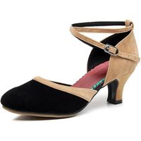 Chaussures de Danse Latine pour Femmes 5cm de Talon Boucle Ajustée Salsa Tango Noir Brun Intérieur