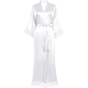 PRODESIGN Kimono Robe de Chambre Longue en Satin pour femme Peignoir Femme Satin Couleur Unie Taille Unique