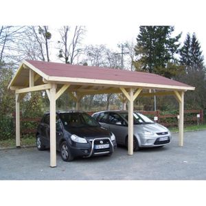 CARPORT Carport double HABRITA en bois massif avec couverture bardeau bitumé pour 2 véhicules - 4.50 x 6.32 x 3.304 m