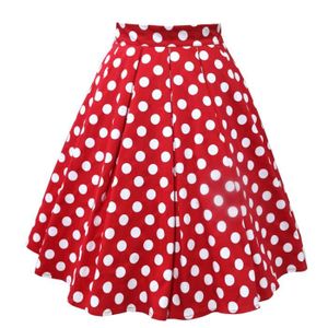 JUPE Jupe plissée vintage pour femme à pois Jupes mi-longues imprimées en ligne rouge345