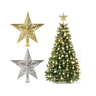 3 étoiles De Sapin De Noël Miniatures - Dorée, Rouge, Argentée - 10 Cm - Plastique Scintillant - Pour Décoration Table Ou Mini Sapin