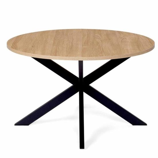 Table Basse Ronde 70 cm Plateau Bois Pied araignée Noir Salon Design Moderne Raffiné